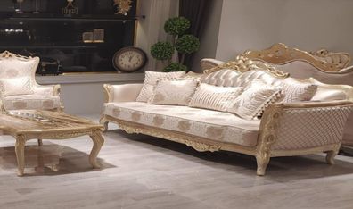 Klassischer Dreisitzer Sofa 3 Sitz Sofas Couch Stoff Stil Barock Möbel Rokoko