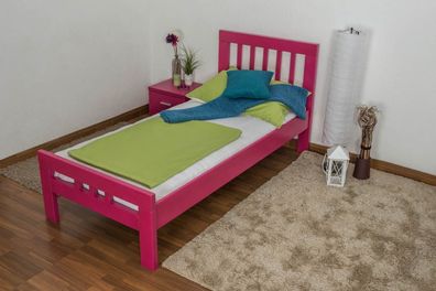 Einzelbett "Easy Premium Line" K8, Buche Vollholz massiv rosa lackiert - Liegefl