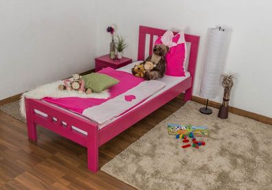 Kinderbett / Jugendbett "Easy Premium Line" K8, Buche Vollholz massiv rosa lacki