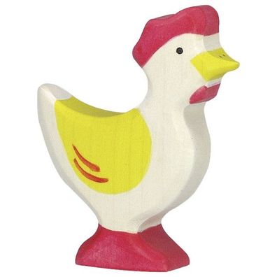 Holztiger Huhn stehend gelb - Handarbeit - spiel-gut-Siegel - Tiere Bauernhof goki