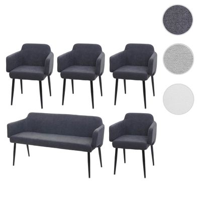 Esszimmer-Set HWC-L13, 4x Stuhl + Sitzbank Esszimmergruppe Sitzgruppe, Stoff/ Textil