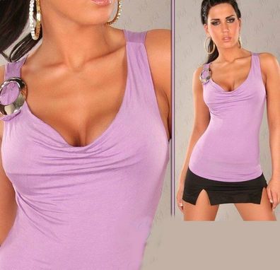 SeXy Miss Damen Wasserfall Girly Trend Sommer Top Silber Schnalle flieder XS/ S NEU