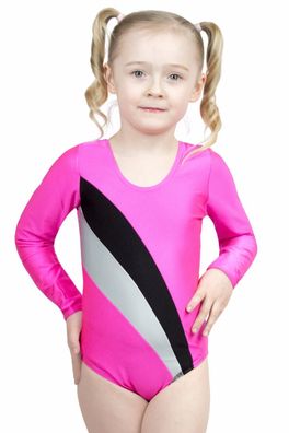 Kinder Gymnastikanzug "Claudia" pink-schwarz-silber leotard Trikot Body stretch shiny