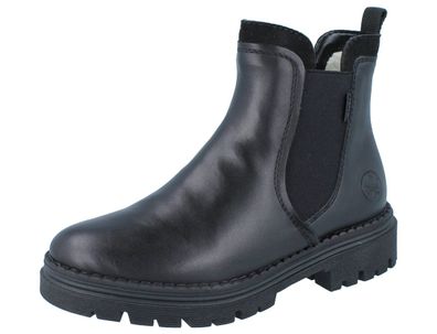 RIEKER Damen Stiefel Chelsea Boot schwarz Galttleder Textil