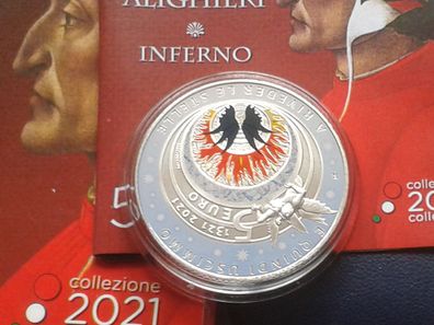 Original 5 euro 2021 talien Dante Alighieri Inferno Silber coloriert farbig