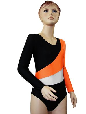 Kinder Gymnastikanzug Sportanzug "Diana" schwarz-orange-weiß leotard 116 - 164