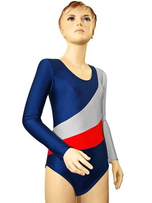 Kinder Gymnastikanzug Body "Diana" Farbkombi marine-silber-rot leotard Body 116 - 164