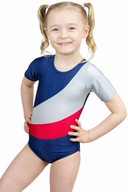 Kinder Body Turnanzug "Diana" kurze Ärmel marine-silber-rot Volti-Trikot Body 116-164