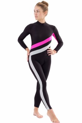 Damen Voltigieranzug Ganzanzug "Emmi" schwarz-pink-silber catsuit stretch shiny