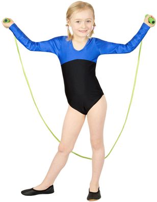 Kinder Gymnastikanzug Body "Gina" Royalblau-Schwarz leotard trikot shiny stretch