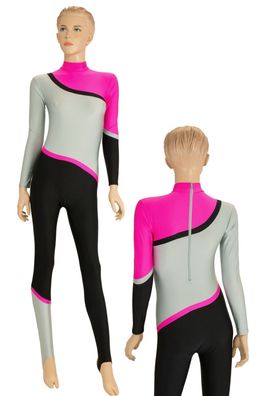 Voltigieranzug Ganzanzug mit Steg "Nina" dreifarbig pink-silber-schwarz S bis L