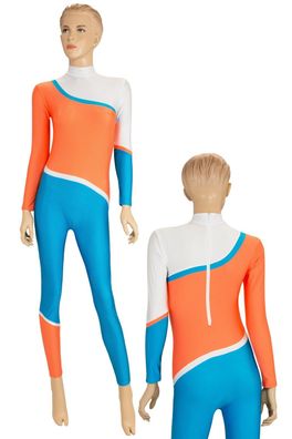 Voltigieranzug Ganzanzug "Nina" dreifarbig weiß-orange-türkis elastisch S bis L