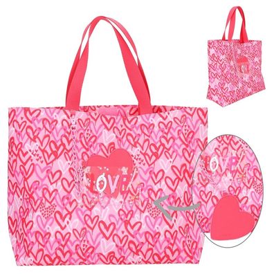 Depesche 12234 TOPModel Shopper-Tasche ONE LOVE Tragetasche rot-rosa mit Herzen