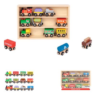 Tooky Toy Spielzeug Holz-Eisenbahn TH647 magnetisch 13-teilig Aufbewahrungsbox