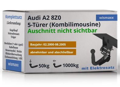 Anhängerkupplung für Audi A2 8Z0 00-05 vert. abnehmbar GDW + 7pol E-Satz ABE NEU