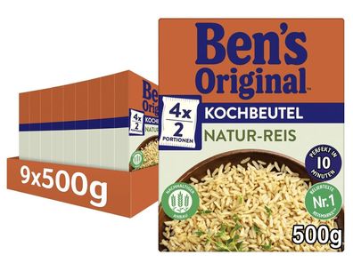 Ben's Original Natur Reis 10 Minuten Kochbeutel Beilage Vegan 9er Pack 9 x 500g