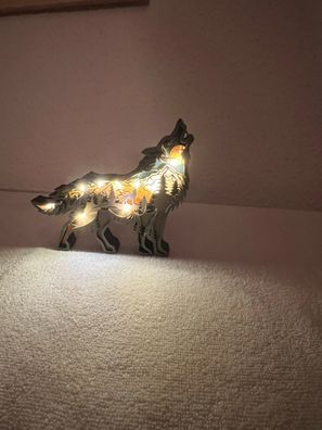 Dekoration Holzmodell Wolf mit Led Lichtern