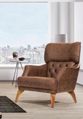 Luxus Einsitzer Sessel Couch Polster Möbel Chesterfield Desing Sofa Leder Neu