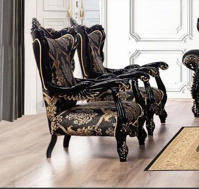 Sessel Ohrensessel Luxus Stoff Sitz Sitzer Design Polster Barock Textil Möbel