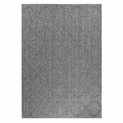 In- Outdoor Teppich Flachgewebt Sisal Optik Einfarbig 3D Marok Design Grau