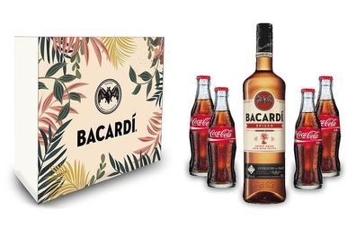 Bacardi Geschenkset - Bacardi Oakheart Spiced Rum 0,7l 700ml (35% Vol) und 4x Cola