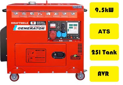 Generator Stromerzeuger Diesel 9500W 3-Phasen E-Start 400V 230V AVR ATS