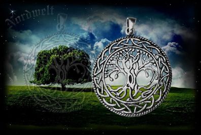 Anhänger Lebensbaum Weltenesche Yggdrasil im Kreis, 925er Silber