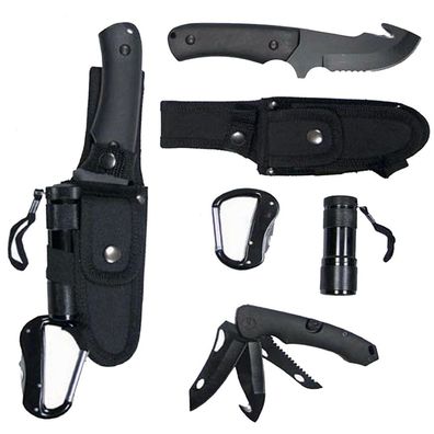 MFH Messer Set Survival Jagdmesser Outdoormesser schwarz mit Taschenlampe