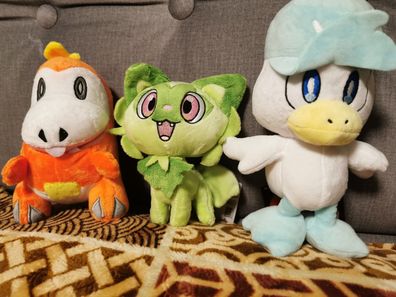 Pokemon 3 Starter Felori Kwaks Krokel - Plüsch Figuren Stofftiere - Plush 15 cm NEU