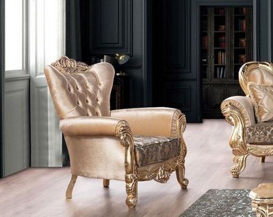 Sessel Sitz Sitzer Design Wohnzimmer Polster Neu Stil Barock Rokoko Luxus Beige