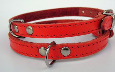 Halsband - Hundehalsband, Halsumfang 19-23cm/10mm , LEDER + ROT für kleine Hunde