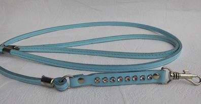 Hundeleine mit StrassSteinen, Leder 130cm Blau Neu (für kleine Hunde)