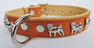 MOPS Hundehalsband - Halsband, Halsumfang 30-38cm/30mm, LEDER + Cognac (884)