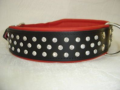 Halsband - Hundehalsband, Halsumfang 62-73cm/50mm, LEDER + Kristallen nm