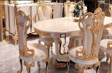 Esszimmerstuhl Stuhl Stühle Holz Luxus Esszimmer Ess Stoff Stil Barock Rokoko