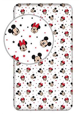 Disney Mickey und Minnie Mouse "Stars" Sterne Spannbettlaken weiß für Einzelbett