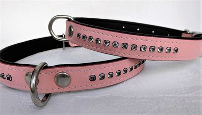 Hunde Halsband, , Halsumfang 37-47cm, Leder, Strass, Hell ROSA (PL.4-11-3-77)