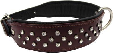 Halsband - Hundehalsband, Halsumfang 45-51cm/45mm, LEDER + Kristallen, Braun cv