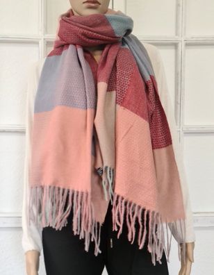 XL super weicher XL Winter Schal Tuch Fransen Karo Viskose Wolle Mehrfarbig