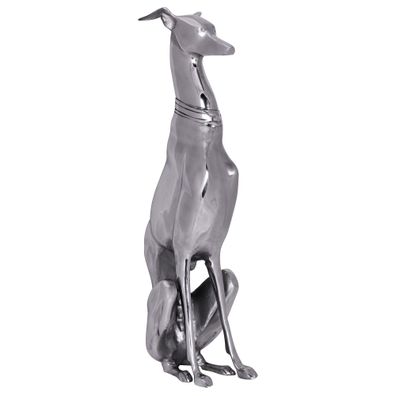 FineBuy Deko Design Dog aus Aluminium silbern Windhund Skulptur Hundestatue