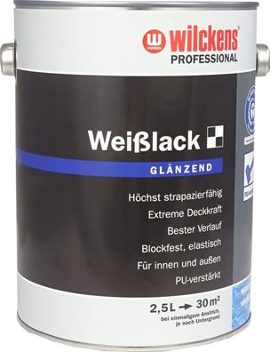 Wilckens 2,5l Professional Weißlack glänzend Weiß Lackfarbe Holz Metall Lack