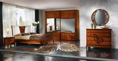 Schlafzimmer Bett Nachttisch Kleiderschrank Kommode Spiegel Luxus Neu Set 6tlg.