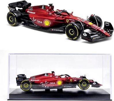 Bburago Modellauto - Ferrari Racing F1-75 Leclerc #16 (mit Helm, Maßstab 1:43)