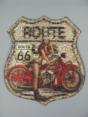 Blechschild, Reklameschild US Route 66 Pin Up Girl, Biker Wandschild 80x68 cm