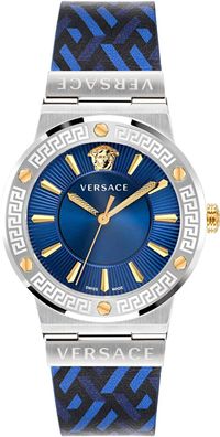 Versace VEVH01421 Greca Logo silber gold blau schwarz Leder Damen Uhr NEU