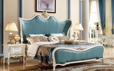 Exklusive Schlafzimmer Betten Möbel Turkis Barock Rokoko Holz Bett Neu