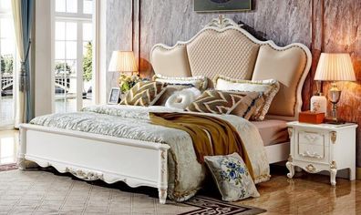 Antik Stil Betten Doppelbett Lederbett Bettgestell Barock Rokoko Bett