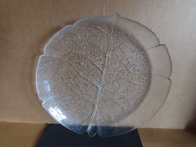 Glasschale Gebäckschale Teller Glas mit Relief Blattform ca. 28,5 cm Ø/ Arcoroc