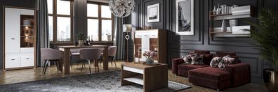 Wohnzimmer Möbel Wohnwand 4tlg Set Gruppe Wohnzimmer Vitrine Esstisch Couchtisch