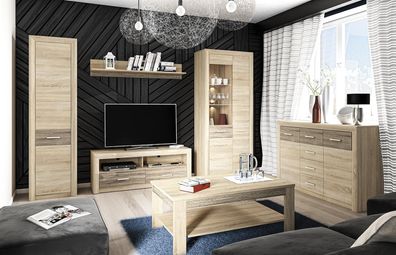 Wohnzimmer Set Garnitur Retro Vintage Schrank Vitrine Kommode RTV Wohnwand 6tlg.